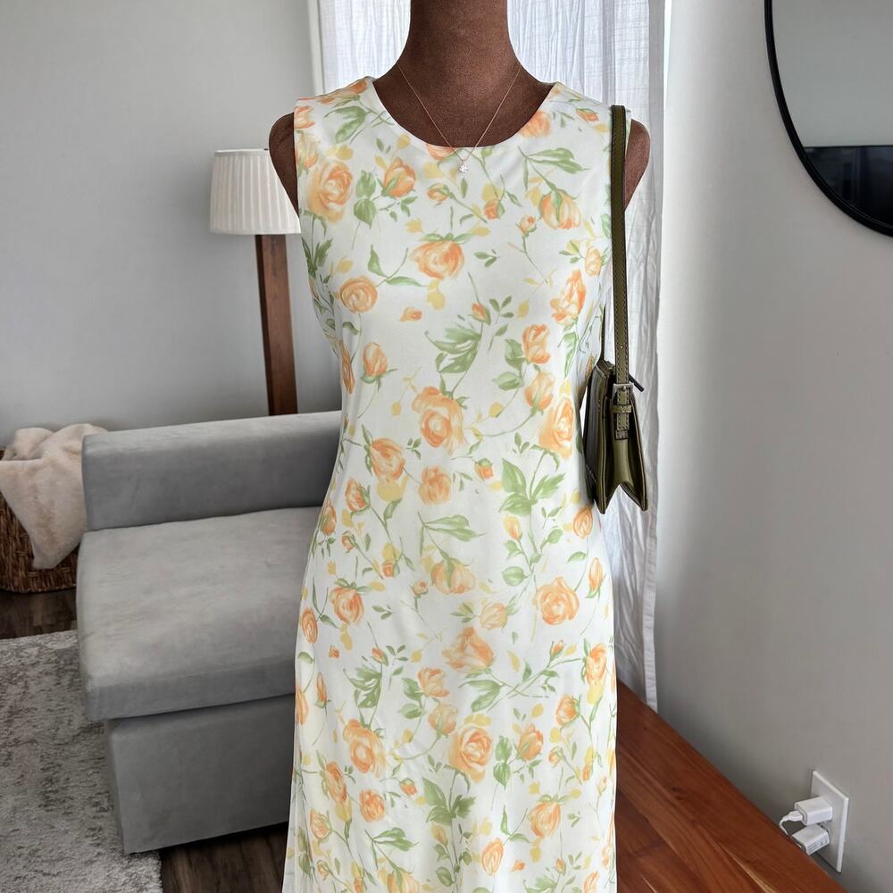 90s Vintage Giorgio Fiorlini Chiffon Yellow Floral Maxi Dress Early Y2K Size‎ 10